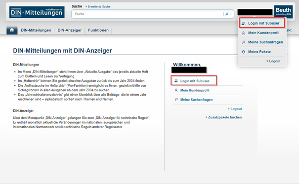 Login mit Subuser